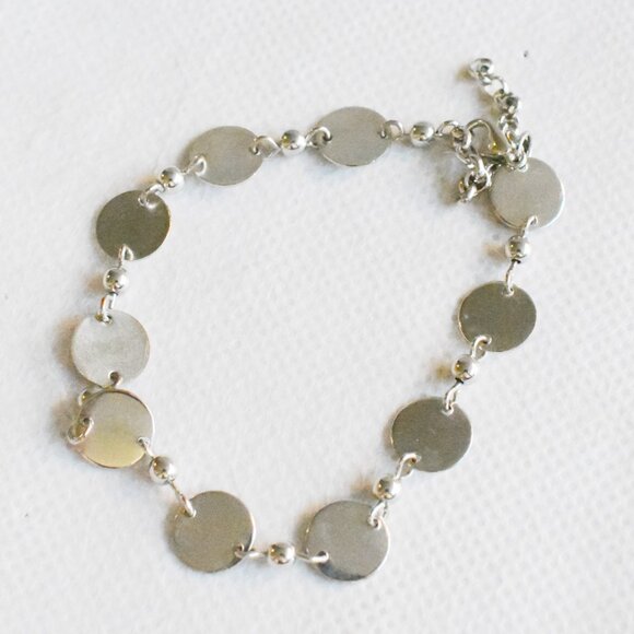 Handmade Silver Disc Chain Bracelet Minimalist Dainty Jewelry - Picture 2 of 5